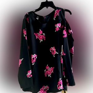 Black Top with Pink Floral Print-New